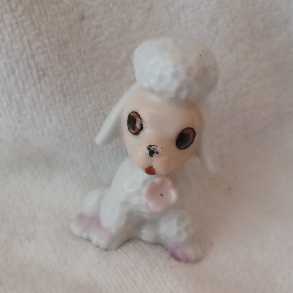 White Ceramic Poodle Figurine 1950's Japan